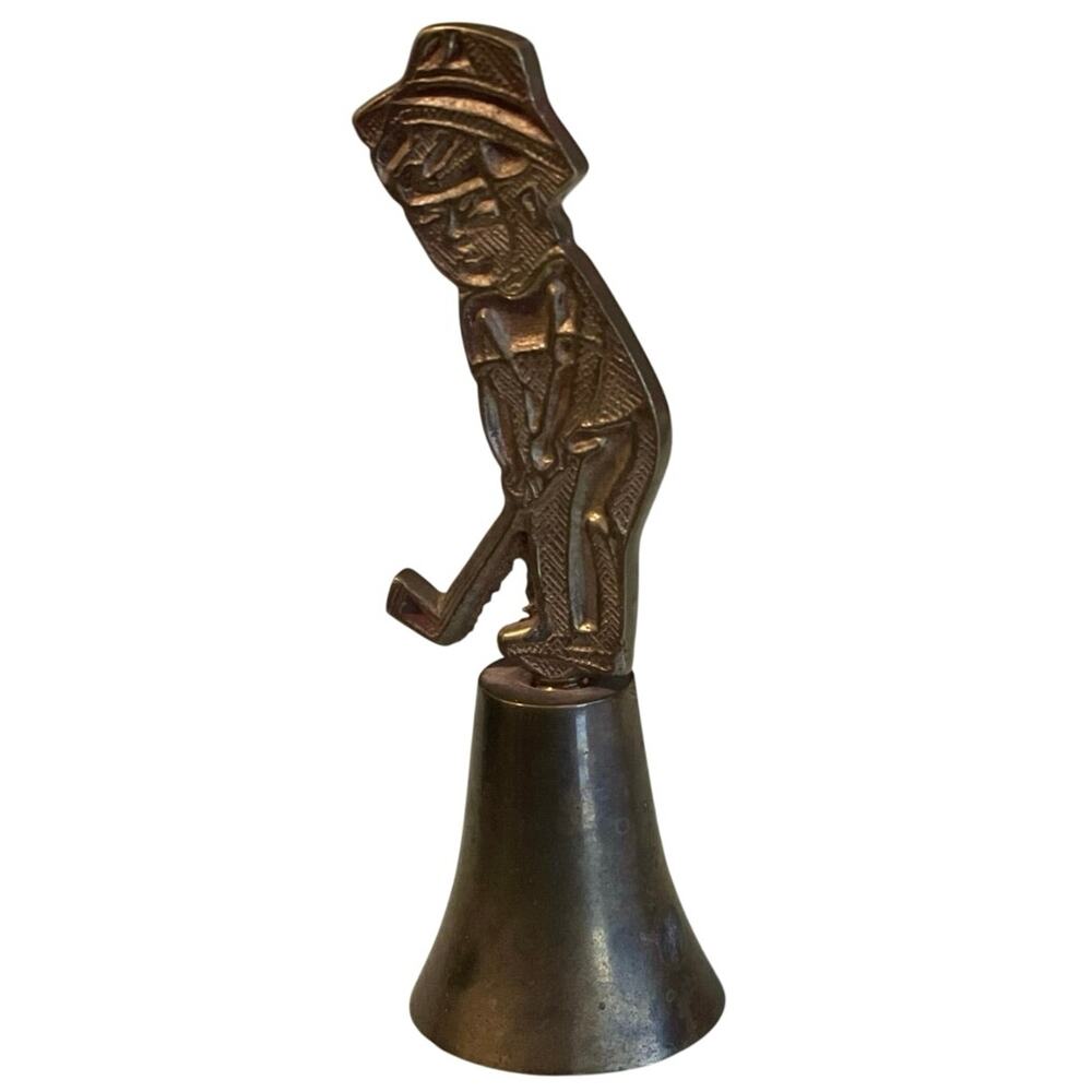 Sarna Golfer Brass Bell Vintage Mid Century Collectible Bell 4.5”